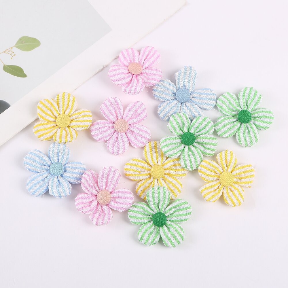韩式布艺条纹五瓣花 鞋帽头饰服装DIY配件儿童手工装饰配件辅料花
