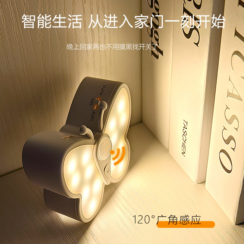 led无线自粘人体感应装饰壁柜家用智能猫眼氛围灯创意蝴蝶小夜灯|undefined