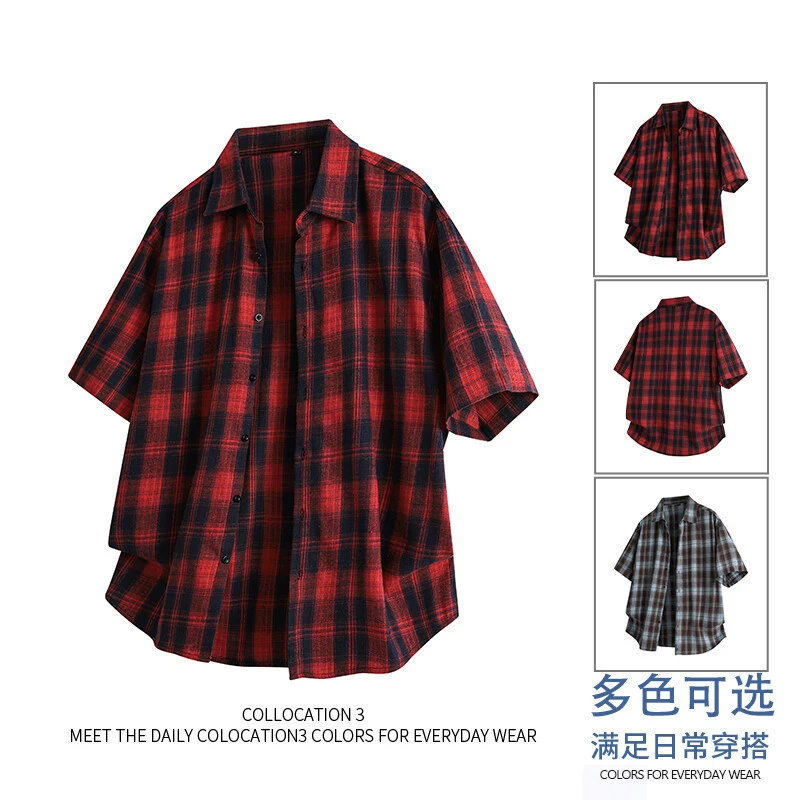 Летняя новинка 2025 года: мужская модная свободная рубашка с коротким рукавом в клетку для повседневной носки, оптовая продажа от производителя