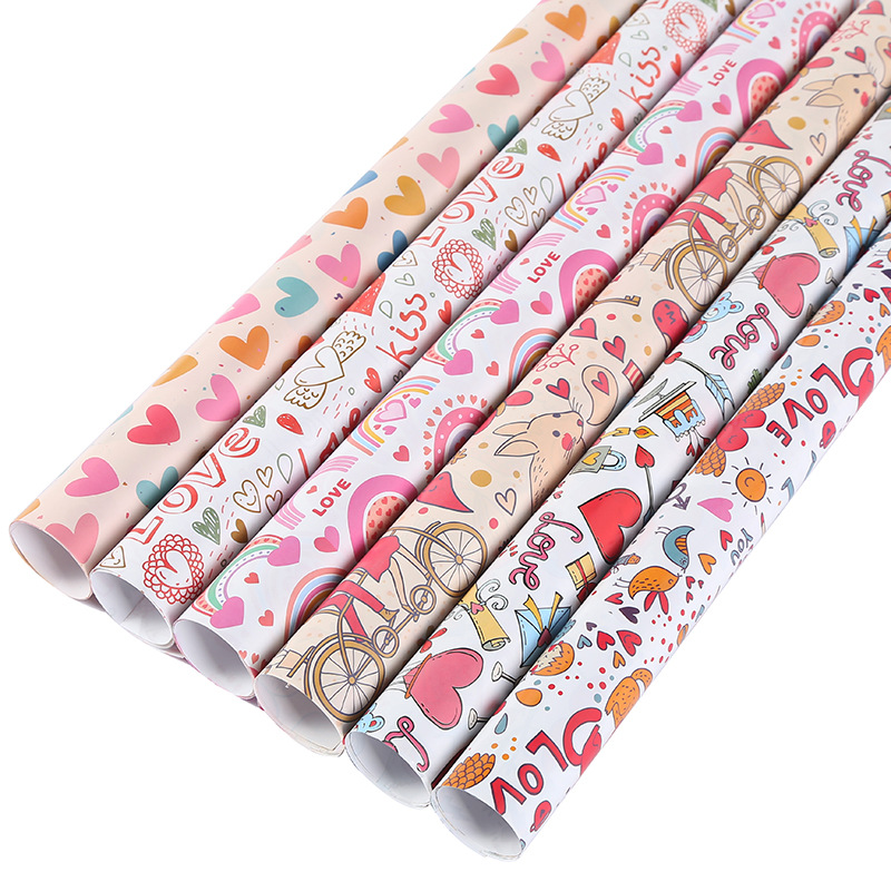 Papel de regalo para comercio exterior transfronterizo, papel de embalaje impreso para días festivos, San Valentín, Año Nuevo, venta al por mayor, estilo pintado a mano
