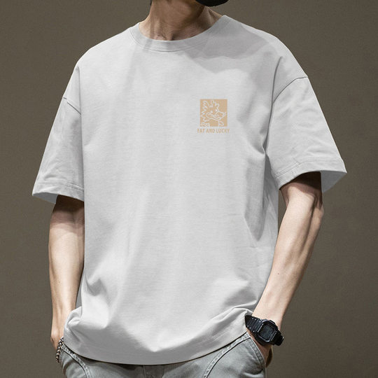 Summer Heavy Ins Trendy Brand Men's Hong Kong Style Short-sleeved T-shirt Loose Cotton Comfortable All-match High-end Men's Casual