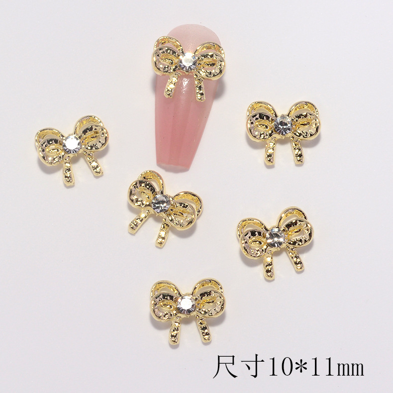 跨境美甲蝴蝶结合金美甲蝴蝶珍珠简约镶钻穿戴甲合金立体指甲装饰|undefined