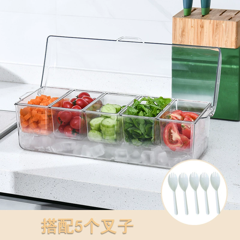 Kitchen storage box Double layer transparent rectangular with lid fresh storage box Sushi fruit salad food storage box Wholesale