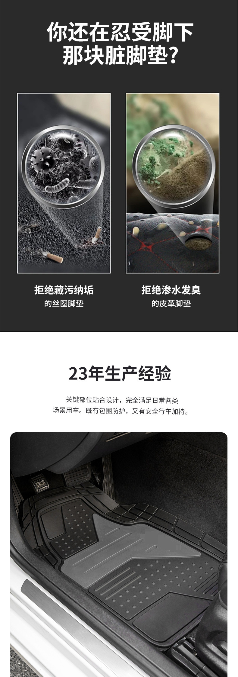 4-Piece Set of All-Weather Pvc Injection-Molded Rubber Car Floor Mats, Non-Slip and Waterproof