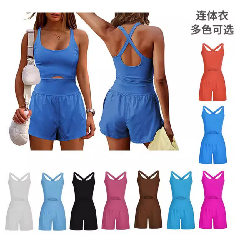 2024 All-In-One Women's Clothing with Beautiful Back Design, Double Shoulder Straps, Tight-Fitting Jumpsuit, Women's Yoga Sports Jumpsuit Shorts with Suspenders 2024 All-In-One Women's Clothing with Beautiful Back Design, Double Shoulder Straps, Tight-Fitting Jumpsuit, Women's Yoga Sports Jumpsuit Shorts with Suspenders
