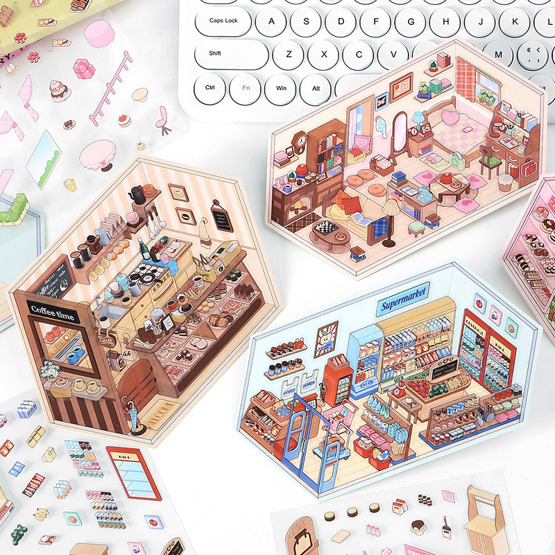 PaperMorePET2.5D Sticker Small Corner Series Cartoon Micro Cabin Children's Fun Collage PaperMorePET2.5D Sticker Small Corner Series Cartoon Micro Cabin Children's Fun Collage