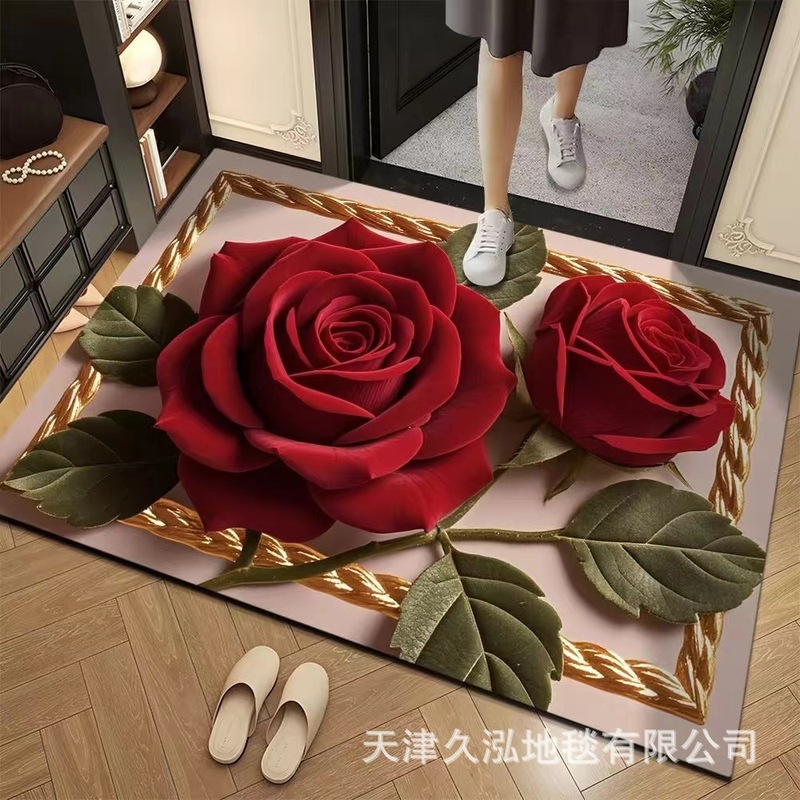 売れ筋 3D 特殊形状花柄カーペット玄関ドアライト高級ハイエンドフロアマット寝室トイレ浴室滑り止めフットマット|undefined