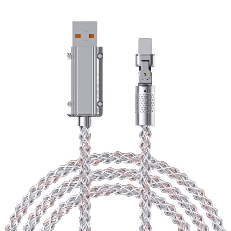 RGB colorido flash de aleación de zinc carga de codo giratorio cable de datos del teléfono móvil 66W Super carga rápida de la luz del gradiente del coche