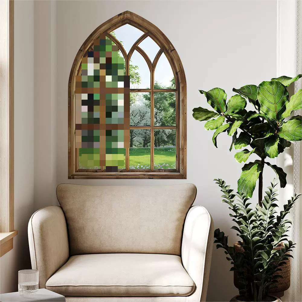 跨境拱形假窗绿植墙贴卧室客厅玄关宿舍家居装饰墙贴贴纸自粘批发