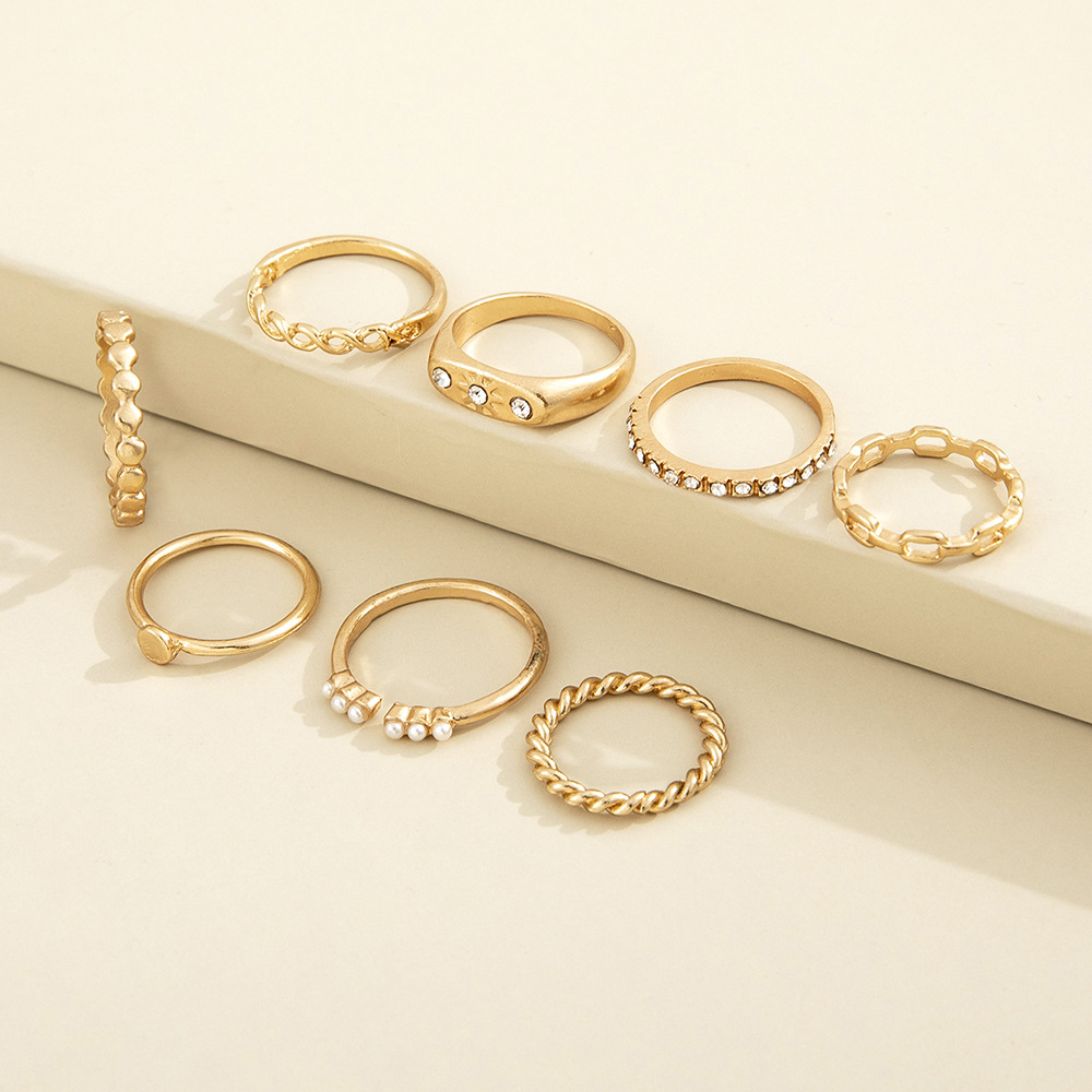 European and American cross-border eight-pointed star rhinestone-studded pearl geometric joint ring