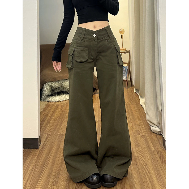 Vintage Army Green Low-Waist Flared Jeans for Women, 2026 Spring New Style, Height-Enhancing and Slimming Floor-Length Pants Vintage Army Green Low-Waist Flared Jeans for Women, 2026 Spring New Style, Height-Enhancing and Slimming Floor-Length Pants