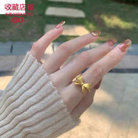 金店同款在逃公主蝴蝶结戒指女气质麻花优雅沙面戒指不掉色指环