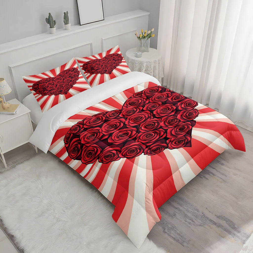 TEMU / JIT transfronterizo romance amor rosa impresión digital 3D 180gms set de edredón suministro directo