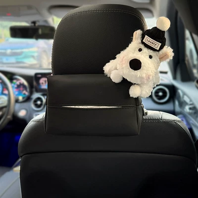 Car-Mounted Tissue Box, Car Hanging Tissue Bag, West Highland Headrest Tissue Box, Front and Rear Seat Decoration, Cute Cartoon for Women (Car tissue box/set) - l-black-hat-black-scarf-west-highland-upper-right-black-square-napa-bag