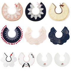 INS-style water-resistant cotton baby face cloth, 360° rotatable round baby meal bib with detachable collar