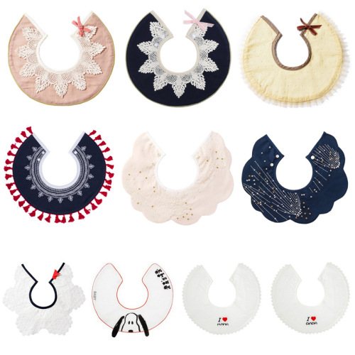 INS-style water-resistant cotton baby face cloth, 360° rotatable round baby meal bib with detachable collar