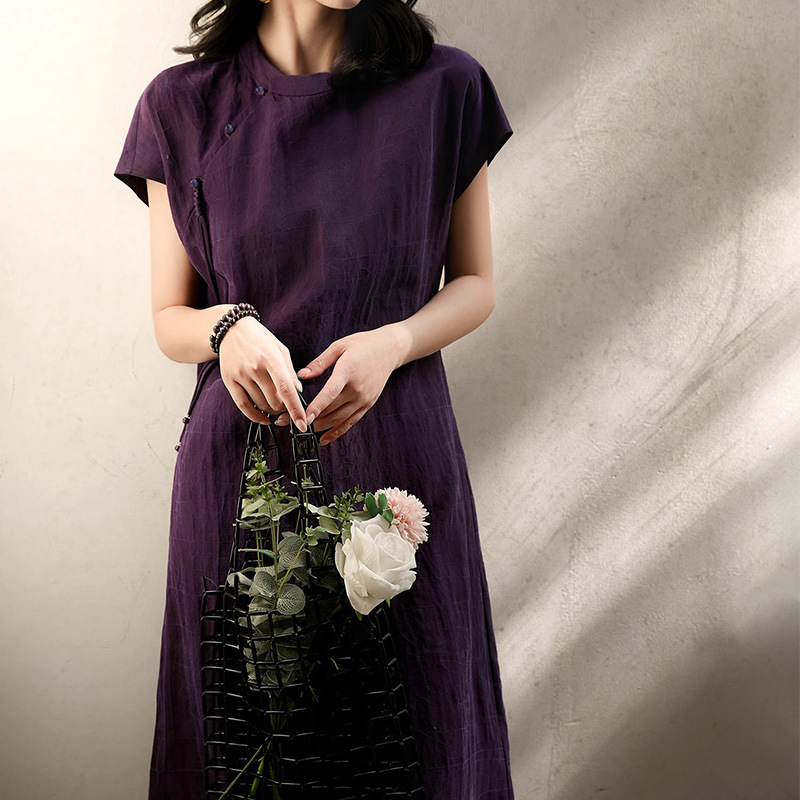 [Purple Victory-Intangible Cultural Heritage Xiangyun Yarn] Silk Cheongsam New Chinese Style dress National Style Summer Mulberry Silk Women's Wear
