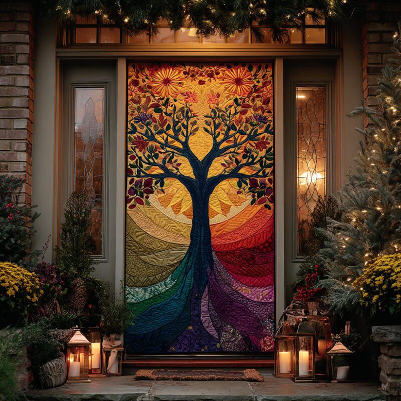 Cross-Border Foreign Trade Colorful Tree Art Quilted Door Curtains Home Decoration Door Curtains Digital Printing Source Manufacturer Wholesale
