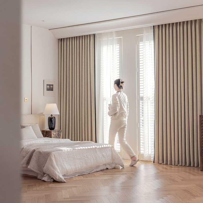 Dormitorio de sombreado de estilo medieval de alta calidad color crema cortinas Shaoxingke Bridge sin perforación productos terminados de algodón, lino, cheneel