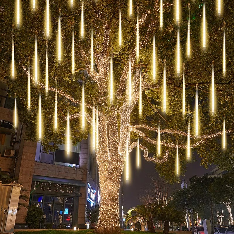 Lluvia de meteoros atmósfera de decoración de vacaciones impermeable pequeña lámpara de lámpara LED parpadeo lámpara de lámpara de árbol colgante lámpara de lámpara de colores al aire libre