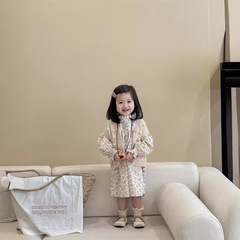 韓版童裝2024新款春季女童套裝碎花連衣裙兒童洋氣針織馬甲兩件套