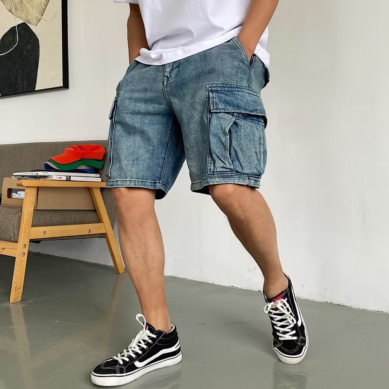 Trendy non-elastic men's Harajuku zipper summer new fifth pants slim fit skinny washed jeans youth Popular mid waist Trendy non-elastic men's Harajuku zipper summer new fifth pants slim fit skinny washed jeans youth Popular mid waist
