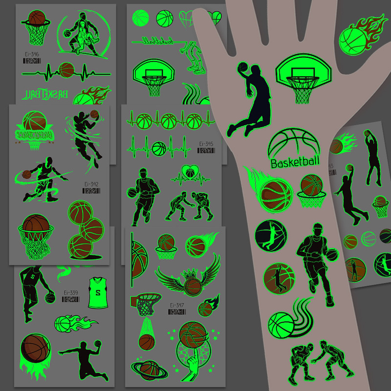 Children's Cartoon Tattoo Sticker Luminous Basketball Sports Boys and Girls Waterproof Luminous Temporary Face Sticker Cross-border in stock