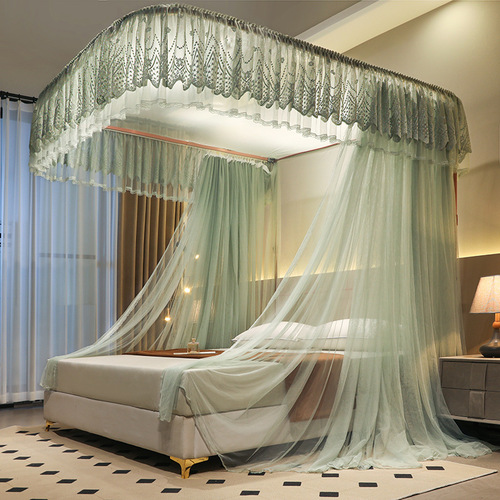 2024 New U-shaped Track Mosquito Net Lace Multi-layer Edge Flower Princess Style Encrypted Floor Single or Double Family Home