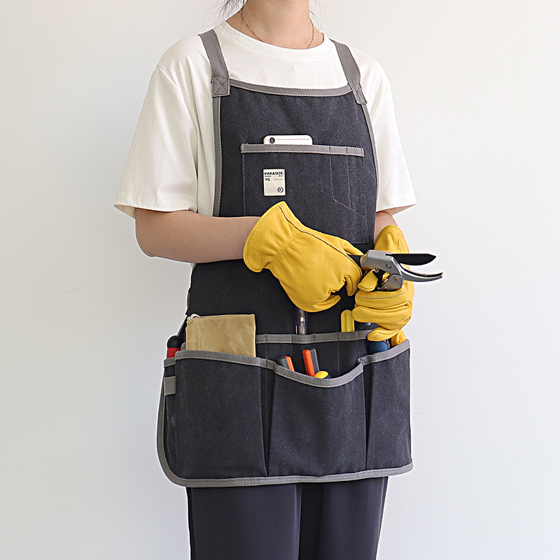 Nuevo delantal de lona gruesa transfronteriza logotipo personalizado floral jardinería ropa de trabajo electricista carpintería herramientas de almacenamiento delantal