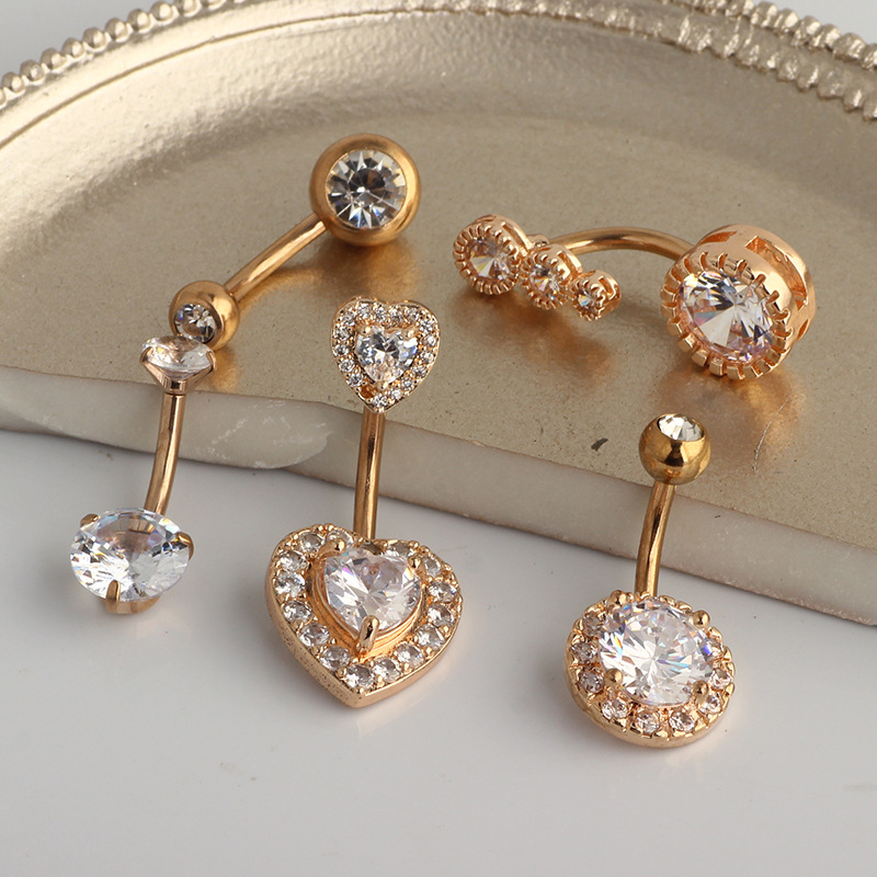 Heart Shape Rose Gold Navel Ring Stainless Steel Zircon Belly Button Ring Body Piercing Jewelry detail image 8
