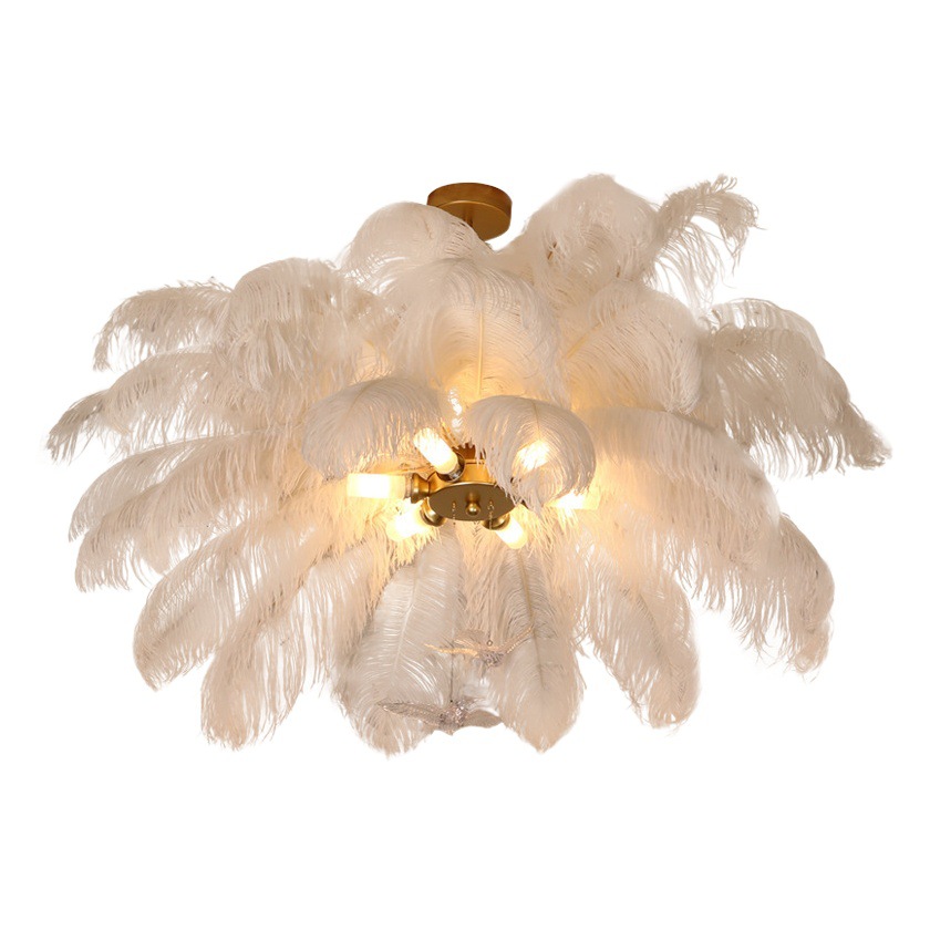 Luz transfronteriza lámpara de dormitorio de lujo lámpara ins lámpara de salón minimalista moderna nórdica lámpara de pluma de avestruz roja neta creativa