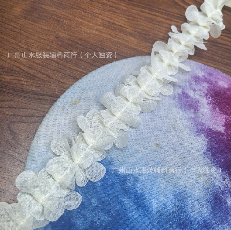 儿童衣领花边袖子辅料杏色压折花边衣领袖口荷叶边宽花边绣花