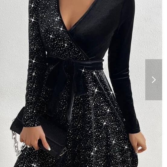 2024 Cross-Border European and American Autumn and Winter New Solid Color Sexy Sequin Velvet Dress in Stock 2024 Cross-Border European and American Autumn and Winter New Solid Color Sexy Sequin Velvet Dress in Stock