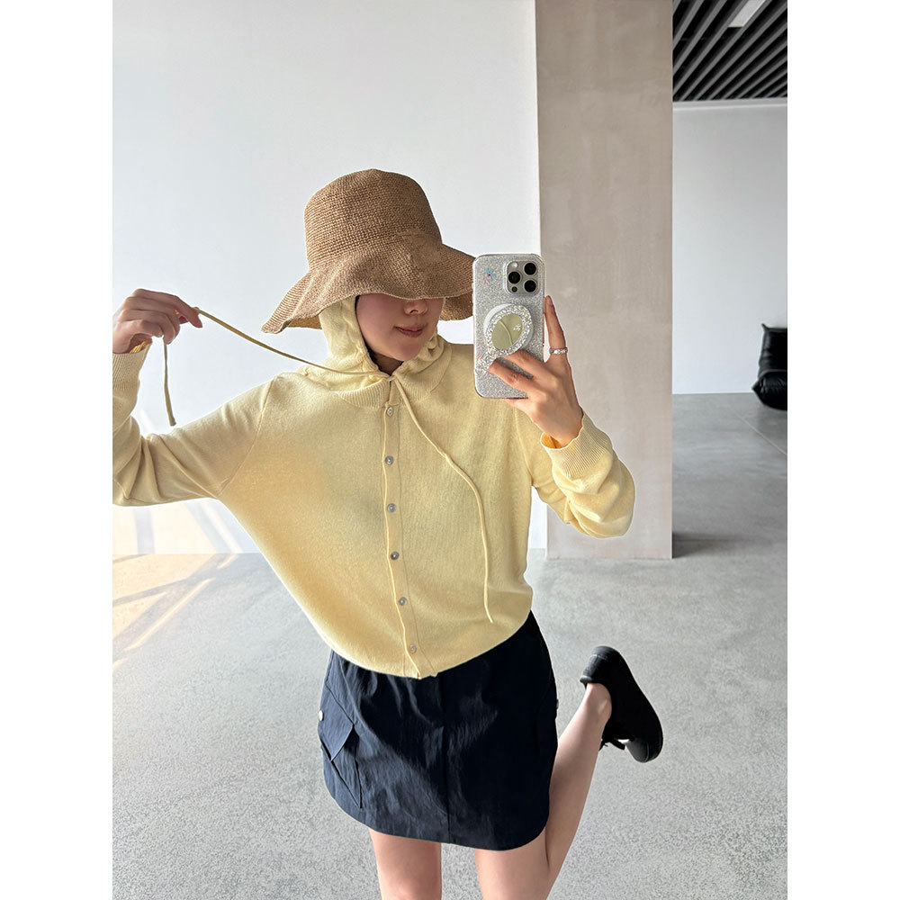 【王琪芝】柔软垂坠抽绳连帽针织开衫春夏百搭慵懒帽衫上衣WQ212