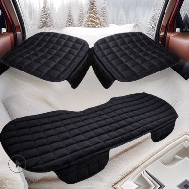 Car seat cushion winter set of three single piece without back cushion plush front seat cushion anti-slip no binding auto accessories - checkered