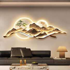 现代轻奢客厅装饰画背靠金山大气山水挂画沙发背景墙面壁画高级感