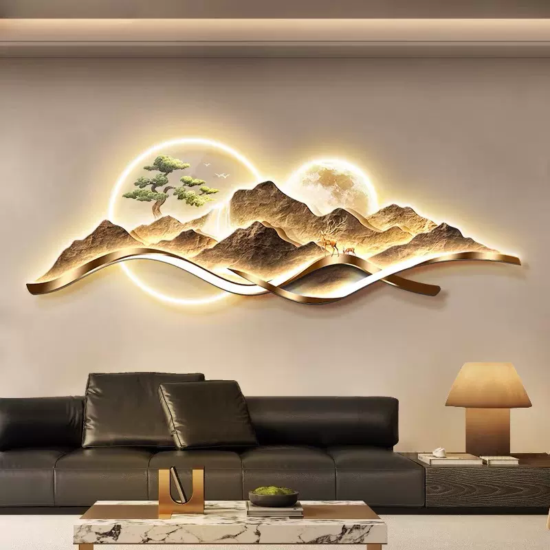 现代轻奢客厅装饰画背靠金山大气山水挂画沙发背景墙面壁画高级感