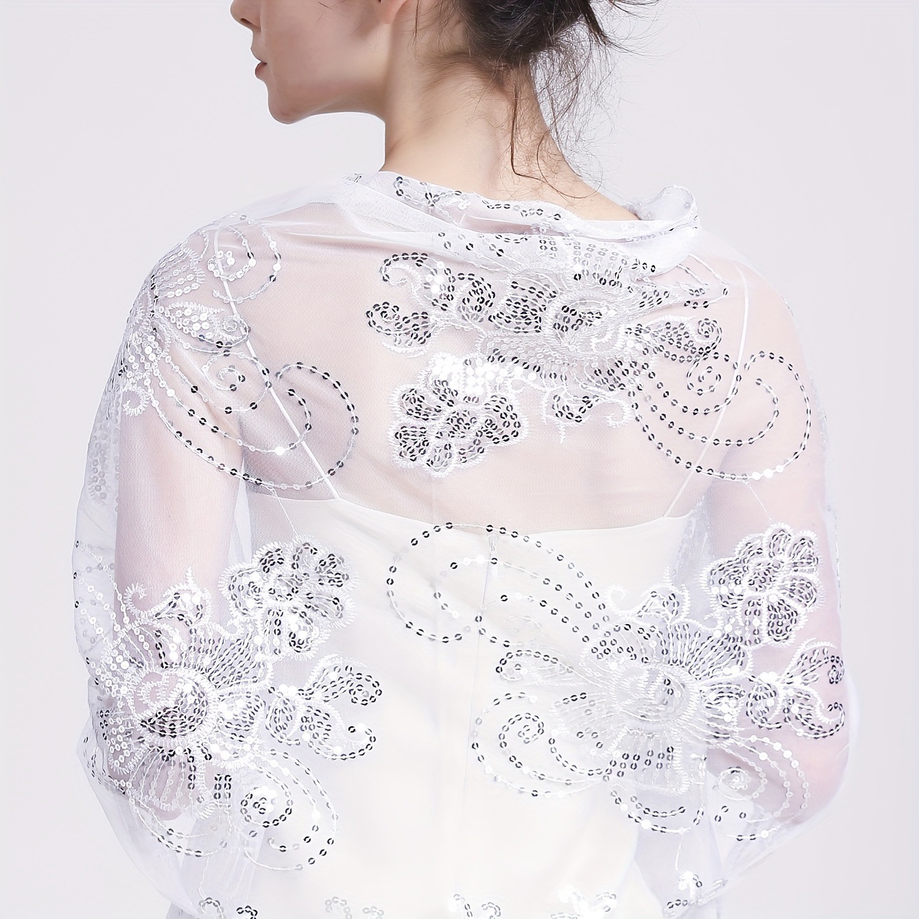 Luxurious Sequin Embellished Flower Flapper Shawl-Thin,