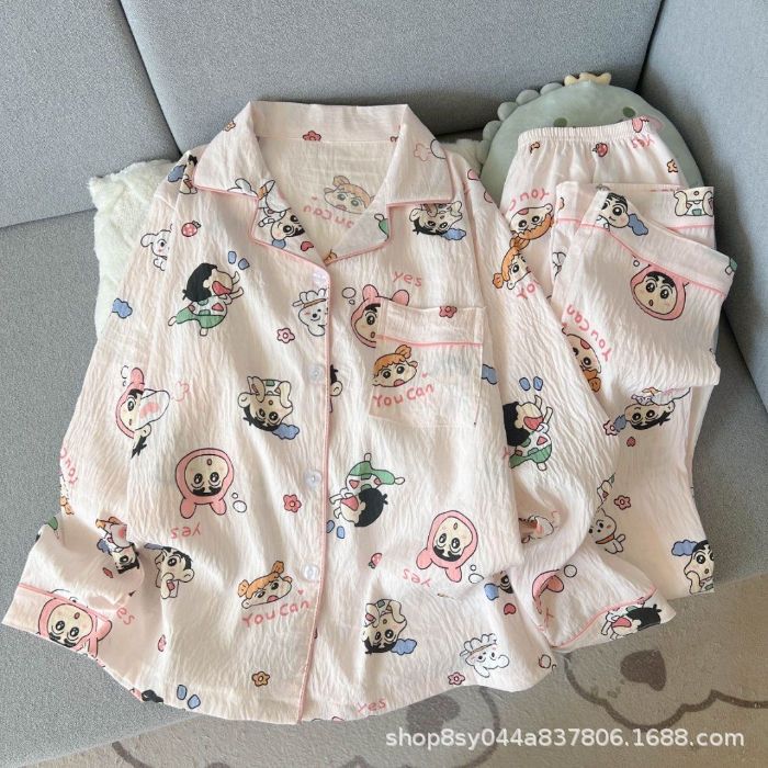 Dolce niña encantadora caricatura perro impresión pijama mujer primavera y otoño nuevo suelto pantalones largos de mangas largas set de ropa para el hogar
