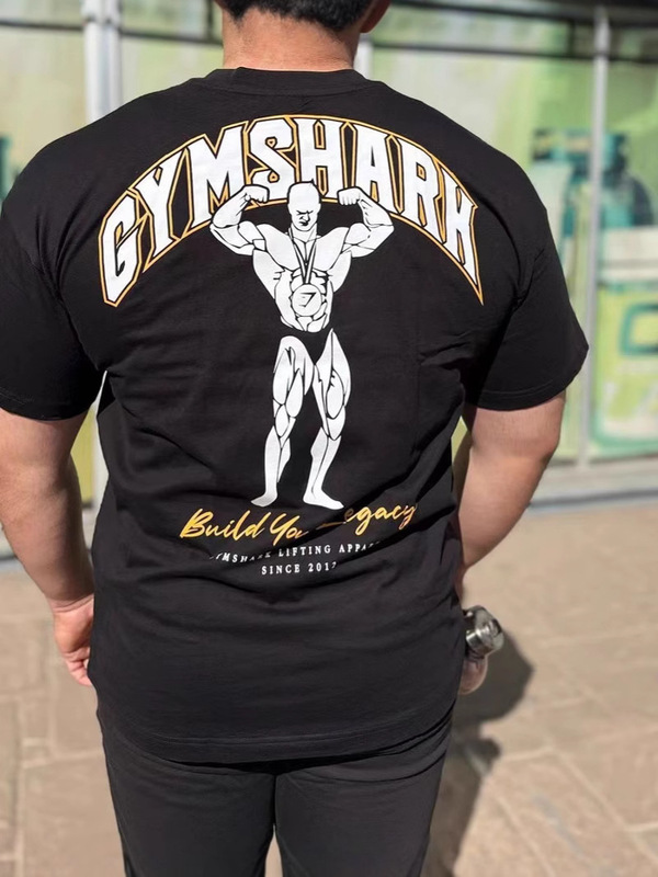 2025クロスボーダー漫画トレンドホットスタイルハンサムGYMSHAPKプリント半袖Tシャツ夏のトレンドブランドラウンドネックトップ|undefined