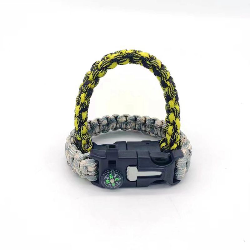 Supervivencia al aire libre de siete núcleos paraguas cuerda tejida pulsera supervivencia silbato hoja Flint gran brújula siete núcleos paraguas cuerda