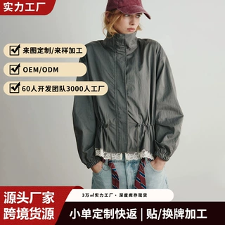 欧美跨境爆款灯芯绒撞色翻领短款工装外套女多口袋单排扣休闲夹克