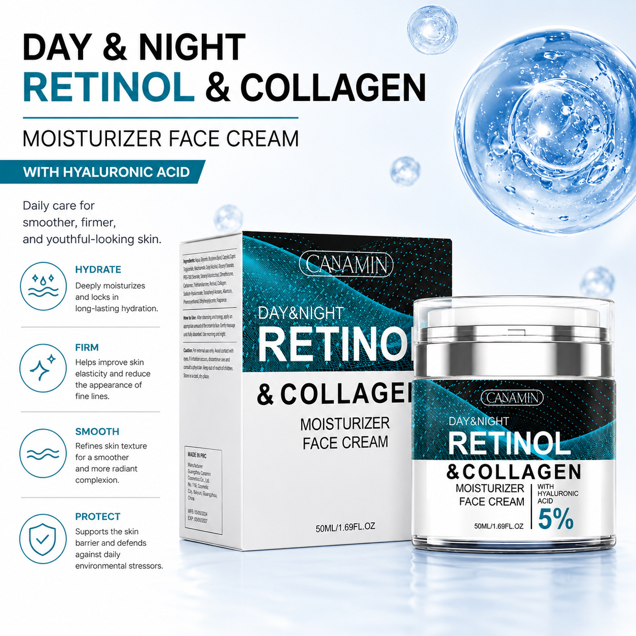 Cross-Border Hot-Selling Product: Press-Type Retinol Collagen Facial Cream Retinol&Collagen Facialcream