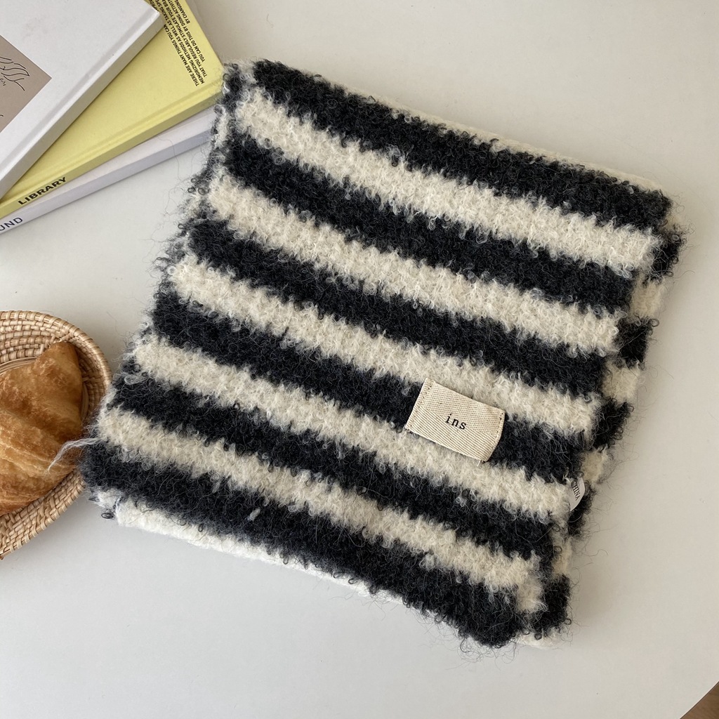 Gestreifter Strickschal Für Damen Und Herren Winter Luxus Warm_voghion.com