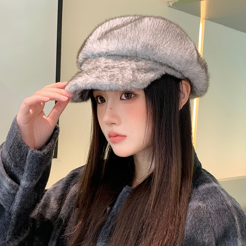 2025贝雷帽女冬季加厚保暖鸭舌帽显脸小高级毛绒帽时尚百搭八角帽|undefined