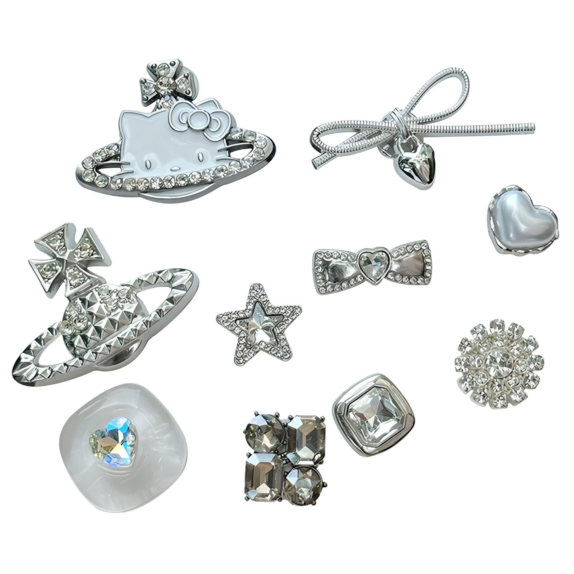 Ретро серебряное полное Diamond серия DIY звезда земля отверстие туфли акриловые туфли цветок пряжка обуви крест сверху