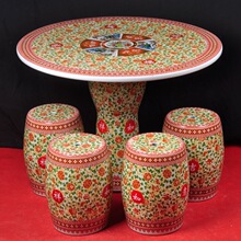 景德镇陶瓷粉彩桌子凳子套装阳台茶几户外庭院园林休闲桌凳摆设件