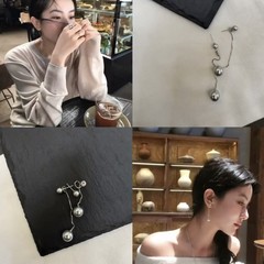 韩系复古S925纯银灰珍珠轻奢小众流苏耳坠精致高级设计感百搭耳线