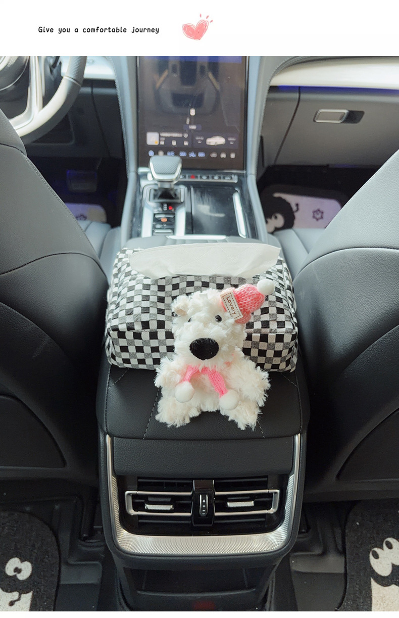 Car tissue box for armrest, cute cartoon design for girls, car-mounted tissue dispenser, car seat trash bin decoration