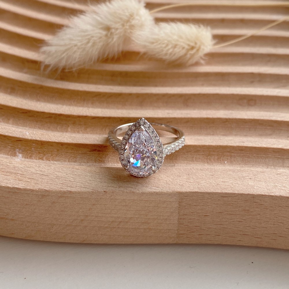 Fashion Water Droplets Sterling Silver Plating Inlay Zircon Rings 1 Piece